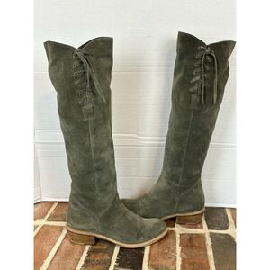BX by Bronx Tall Leather Boots Forest Green Suede Over The Knee High Heel Sz 7